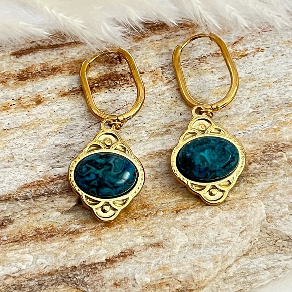 Elegant Stone Pendant Hoops - Dainty Boho Earrings - Flirty Coquette Earrings - Picture 10 of 15